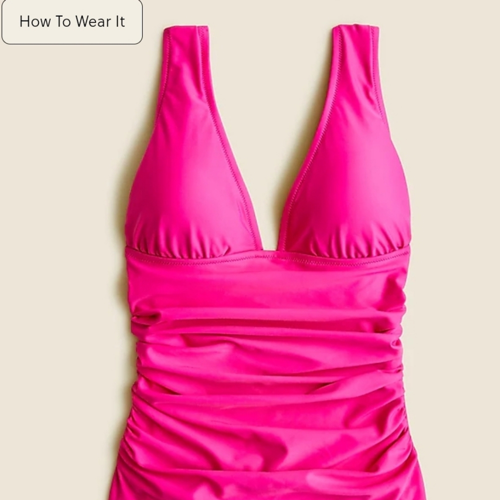 NWT J.CREW FUCHSIA Ruched V-neck One-Piece (Size: 12)